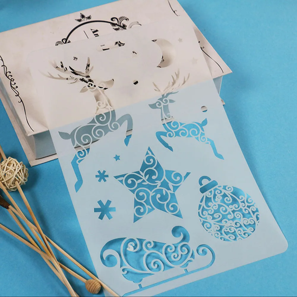

12pcs Christmas Drawing Painting Stencils for Walls Painting Scrapbooking Stamp Album Decor Embossing Paper Template