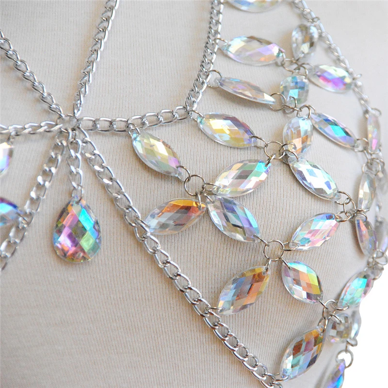 Сексуальная прозрачная цепочка на бретельках с голографическими драгоценными