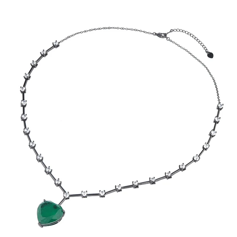 

Snke Heart Shaped Glass Stone Pendant Necklace Jewelry Copper