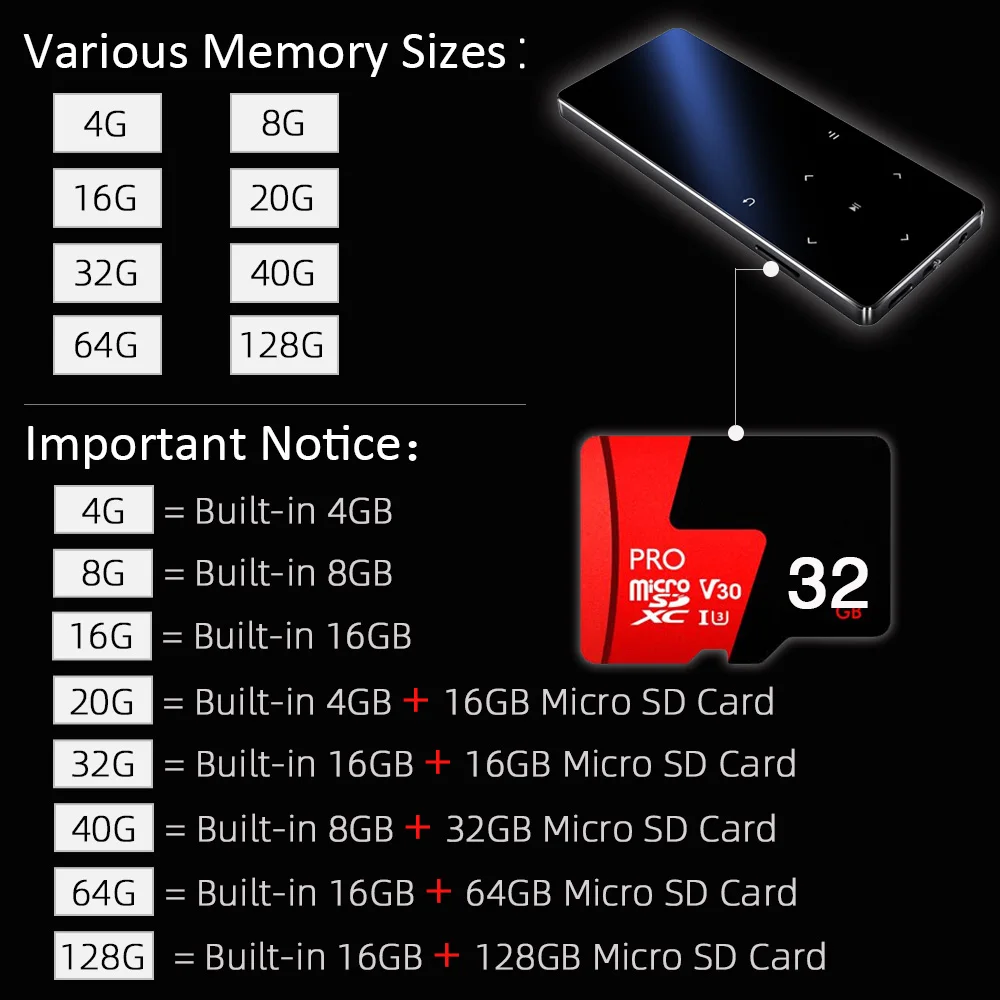 Mp3 плеер с Bluetooth Hi Fi мини музыкальный без потерь fm радио динамиком наушниками