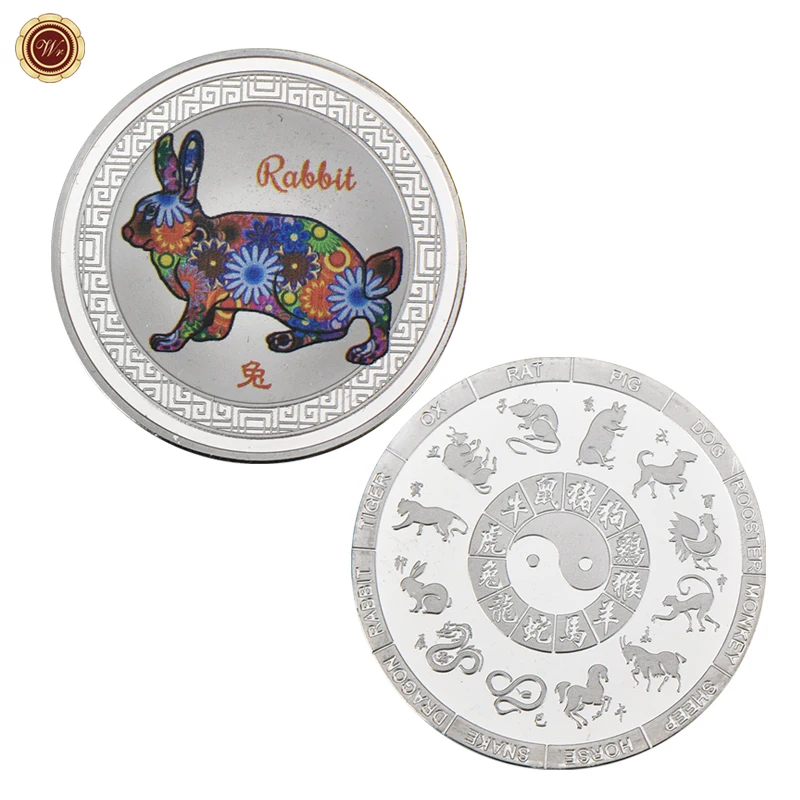 Rabbit WR монеты зодиака китайского года крысы коллекционные с держателем для монет серебряные слитки вызов монеты Рождественский подарок для мужчин дропшиппинг - Цвет: Rabbit