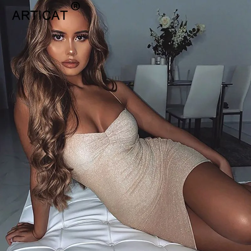 Khaki Articat, блестящие, без бретелек, сексуальные, вечерние, рождественское платье, женское, черное, с открытой спиной, облегающее, Бандажное платье, эластичное, Повседневное платье, Vestidos - Цвет: Khaki