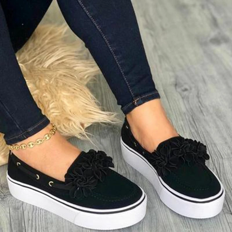 

Canvas Sneakers Women Casual Shoes Platform Flowers Flats Heel Round Toe Espadrilles Ladies Loafers Shoes Zapatos Mujer