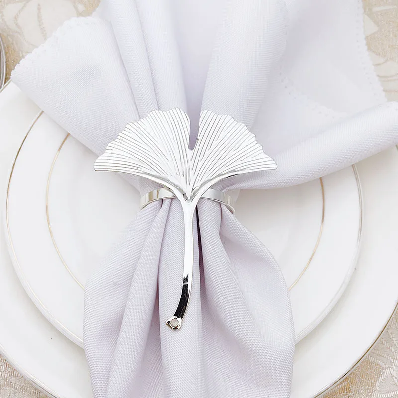 

8Pcs/Lot Ginkgo Leaf Napkin Ring Metal Napkin Button Hotel Cloth Napkin Ring Table Decoration