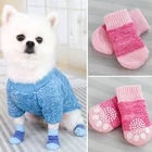 Носки для собак, кошек, эластичные хлопковые носки, эластичные теплые носки, домашние нескользящие носки для собак, милые Лоскутные розовые и синие носки