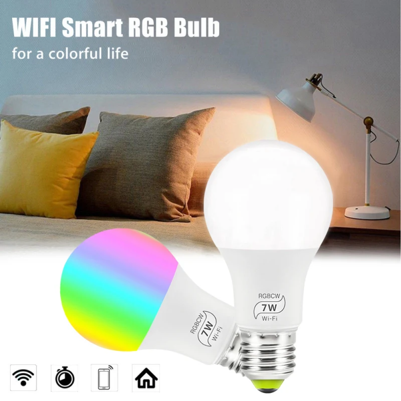 

2 шт. RGB Smart LED светильник E27 яркие лампы AC100-240V лампы приложение Wi-Fi для Управление для Alexa и Google Home бытовых аксессуаров