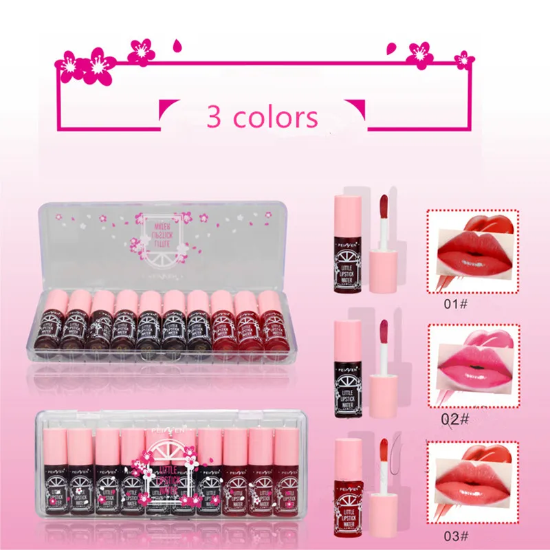10pcs/box Moisturizing Lips Liquid Lipgloss Long Lasting Natural Lip Gloss Hydrating Red Tint Moisturizer Glossy Make Up Kit |