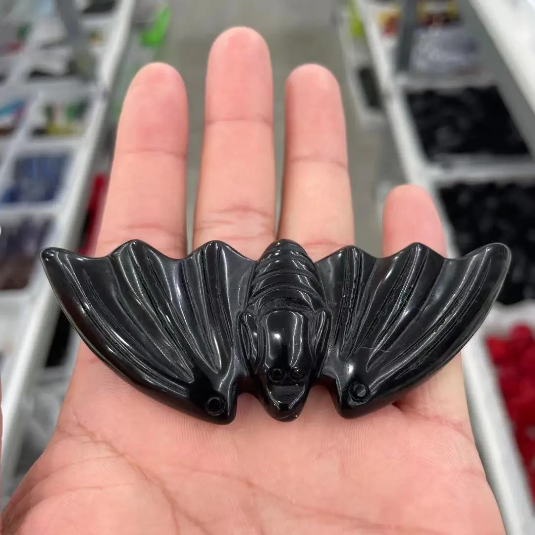 

10CM natural obsidian crystal quartz crystal hand carved bat beauty crafts decoration gifts