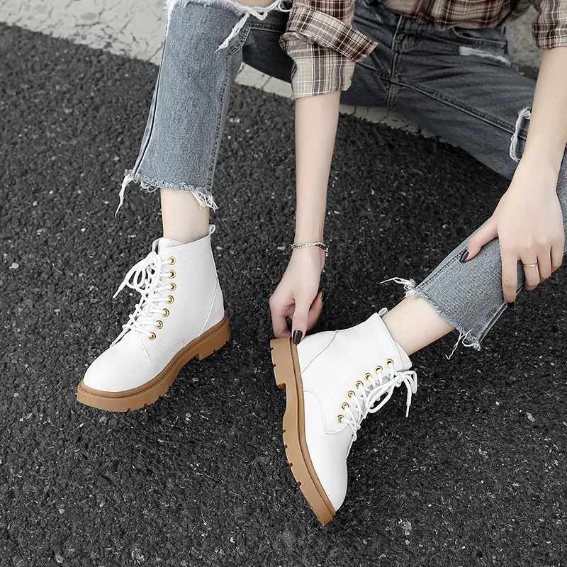 

Boots Shoes Women Martin Boots Fashion Brand 2019 Autumn Female botas mujer Ankle Boots Ladies footware with Fur White Shoes