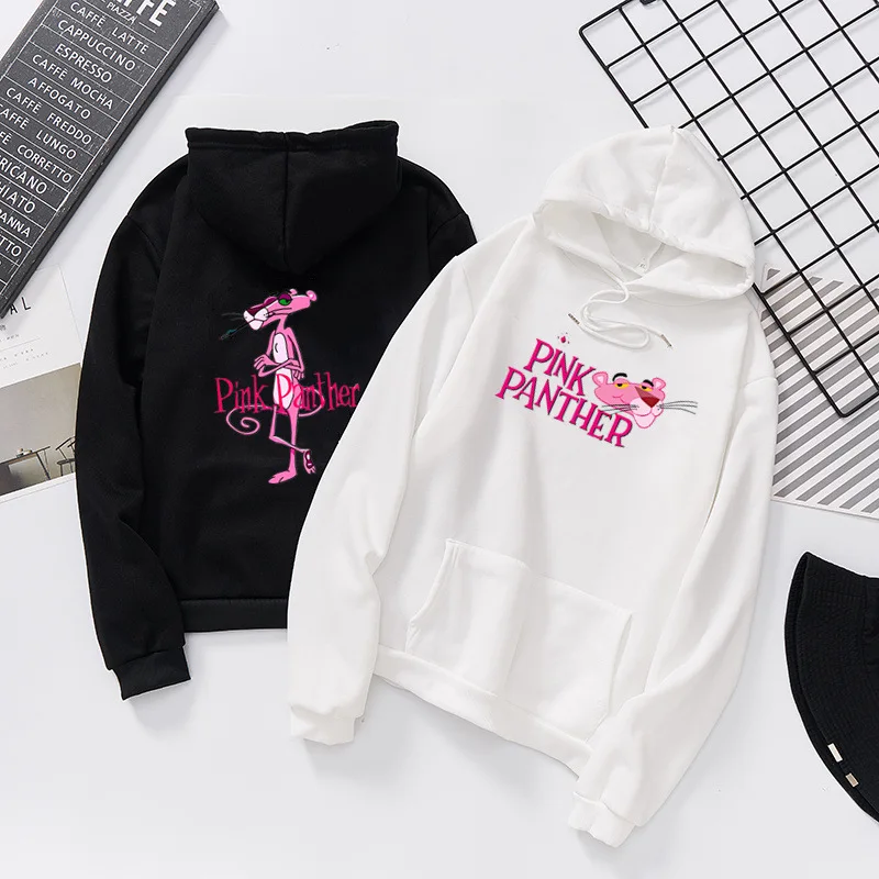 Printed Hoodies Women Fashion Cartoon Pink Panther Hoodie Long Sleeve sweatshirt Autumn Winter Fleece Kawaii Clothing | Женская одежда