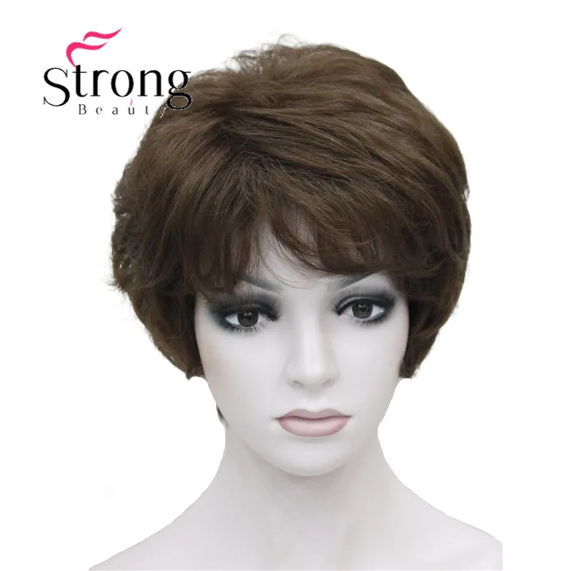 StrongBeauty женский короткий синтетический парик из натуральных волос, светильник, парик из коричневых волос - Цвет: 8 Medium Brown