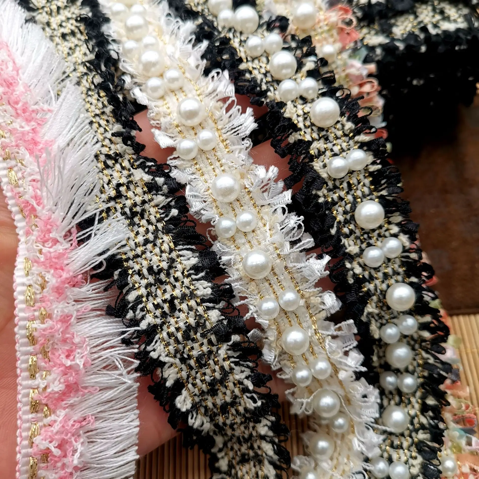 1 ярд кружевная лента жемчужная вышивка бисером отделка ткань ручной работы