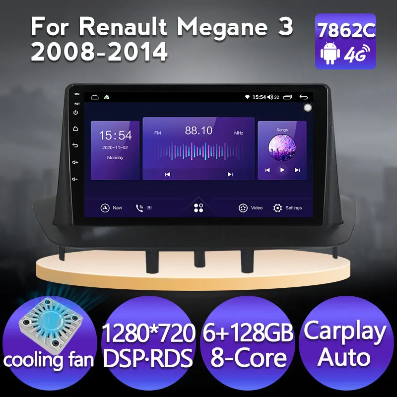 NaviFly Android 11 монитор 6 + 128G автомобильное радио с экраном для Renault Megane 3 Fluence 2008-2014 Carplay