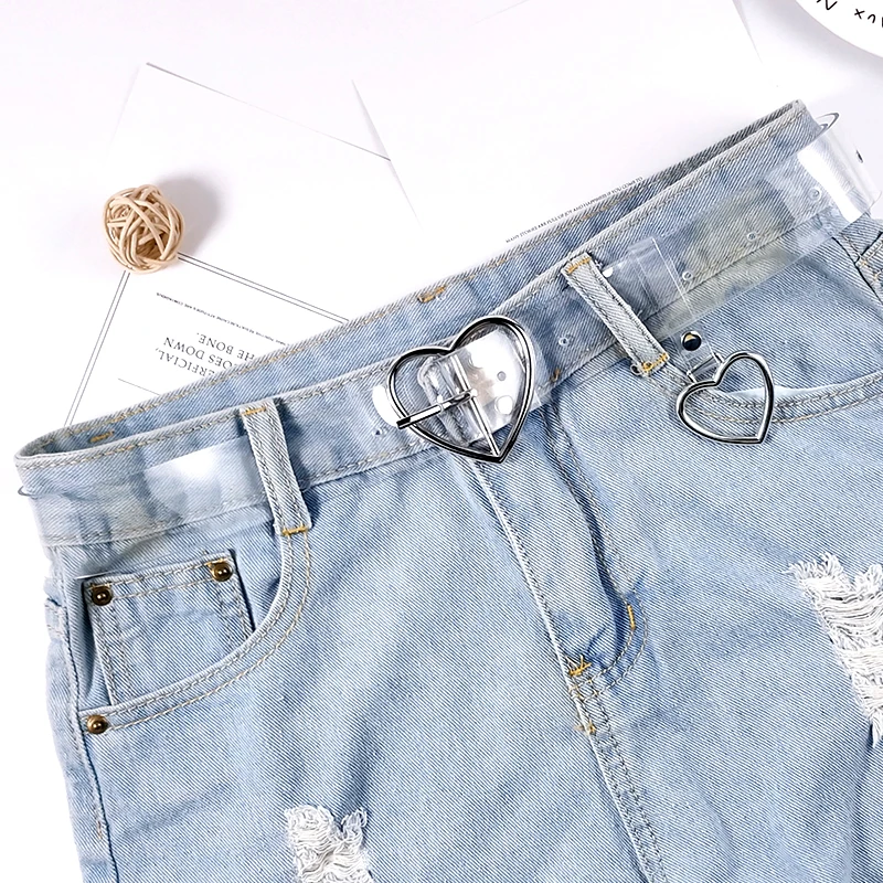 Женский прозрачный ремень для джинсов декоративный с металлической пряжкой в