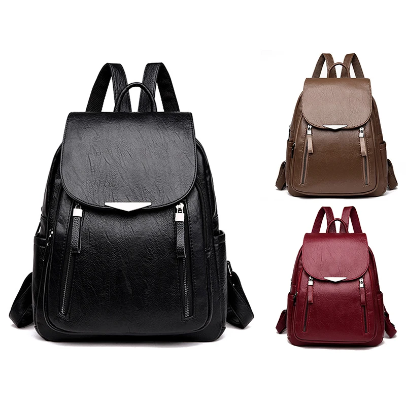 

Women's Backpack Casual Backpack Female Brand Leather Large Capacity School Bag For Girls Double Zipper Leisure Shoulder Bags