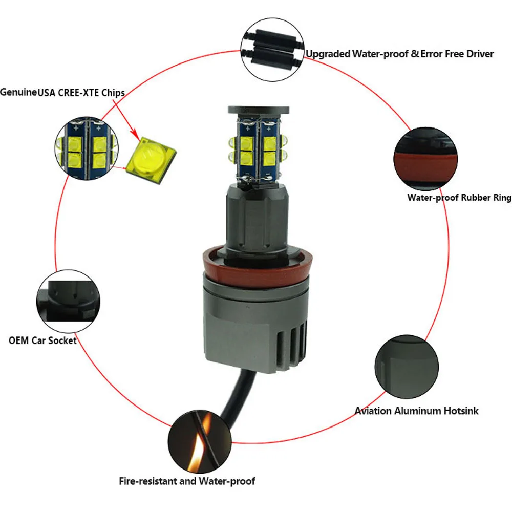 Canbus H8 LED 80 Вт светодиодсветодиодный лампа ангельские глазки гало кольцевая