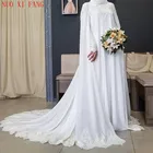 Свадебное платье NUOXIFANG, мусульманское кружевное платье с длинным рукавом и накидкой, свадебное платье невесты, 2020