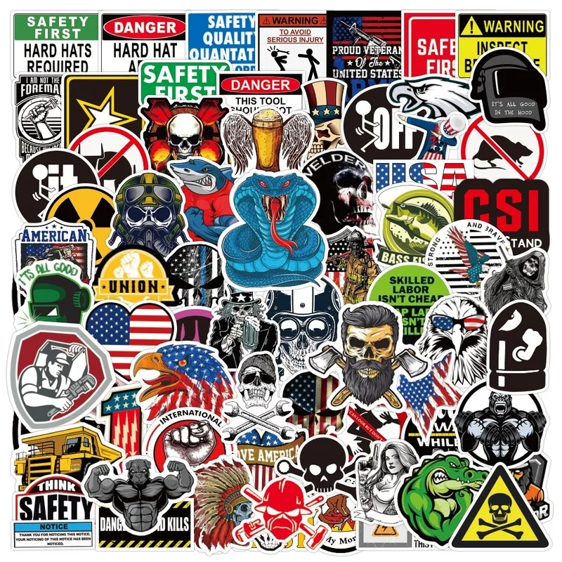 

10/50/100 pcs Hard hat Graffiti Waterproof Skateboard Travel Suitcase Phone Laptop Luggage Stickers Cute Kids Girl Toys