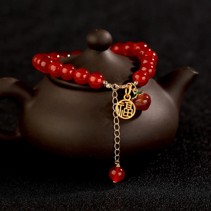 

Браслет из бусин с красным агатом и натуральным камнем для женщин