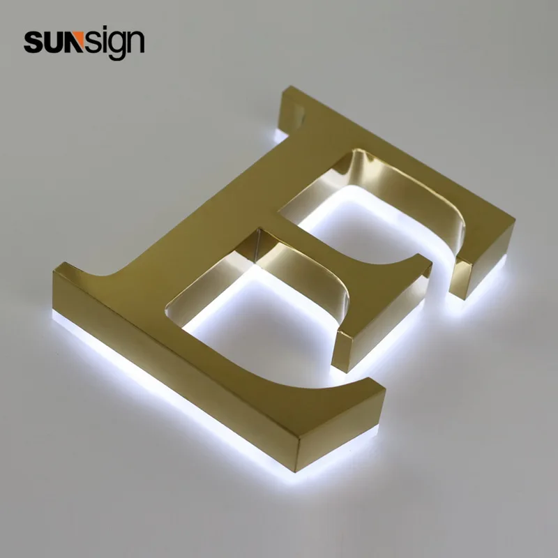 Золотая подсветка знаки из нержавеющей стали буквы канала с белой акриловой