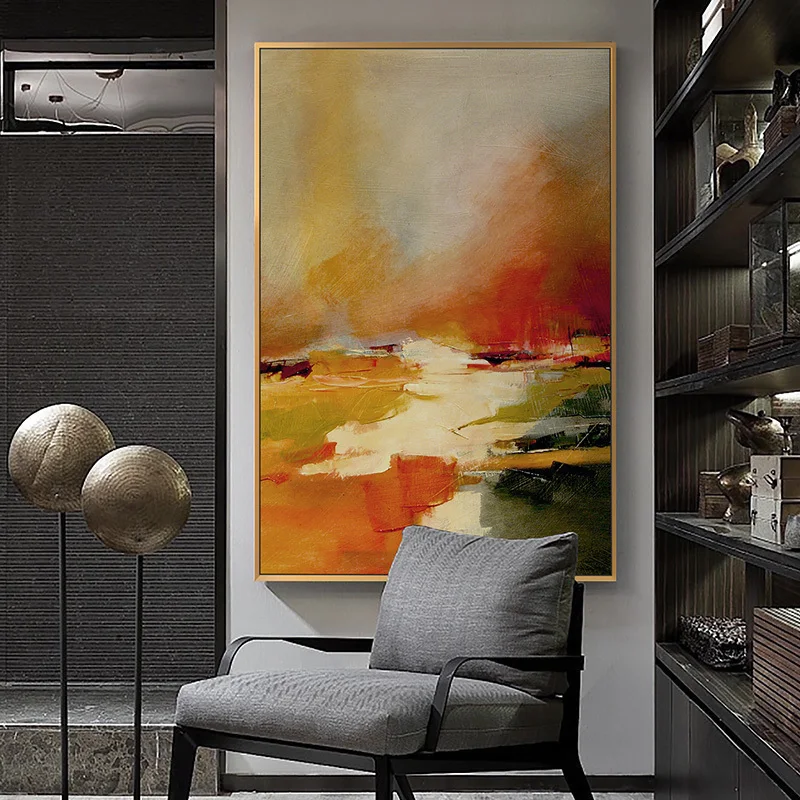 

Modern Entrance Abstract Sunrise Landscape Painting Hallway Corridor Hanging Painting Restaurant Oil Painting Simple Vertical Wa