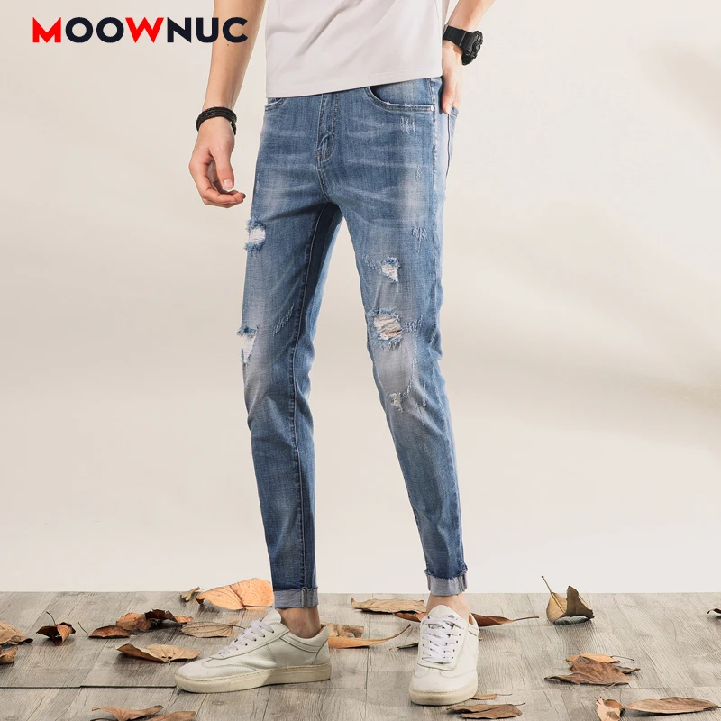 Pants Autumn Sweatpants Streetwear Jeans Male Trousers MOOWNUC Classic Skinny Denim For Men Slim Designer Casual Straight | Мужская