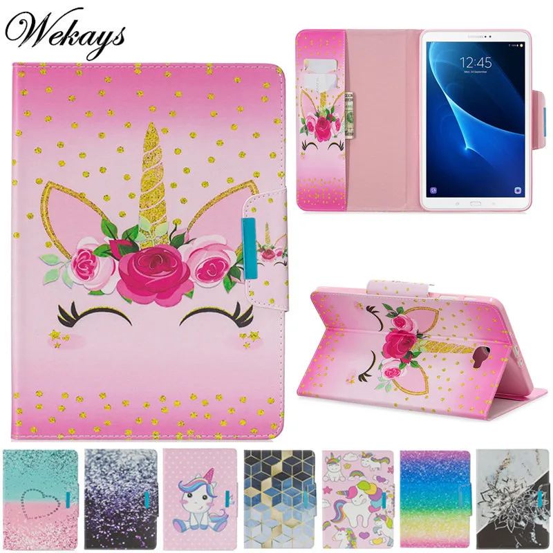 Кожаный чехол Wekays для Samsung Tab A6 10 1 накладка с мультяшным единорогом Galaxy A 6 2016 T585 T580