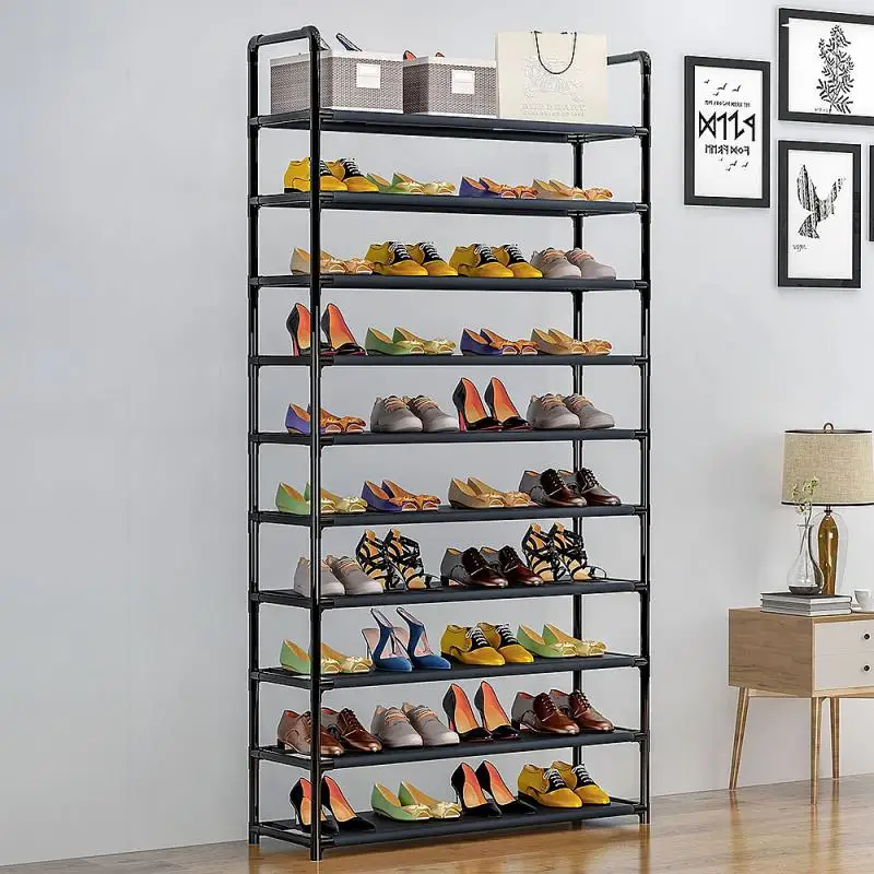 

10 Tiers Black Shoe Rack Shoe Hanger Solid Room Organizer Shoes Shelf Multi-functional Bedroom Storage Household Black