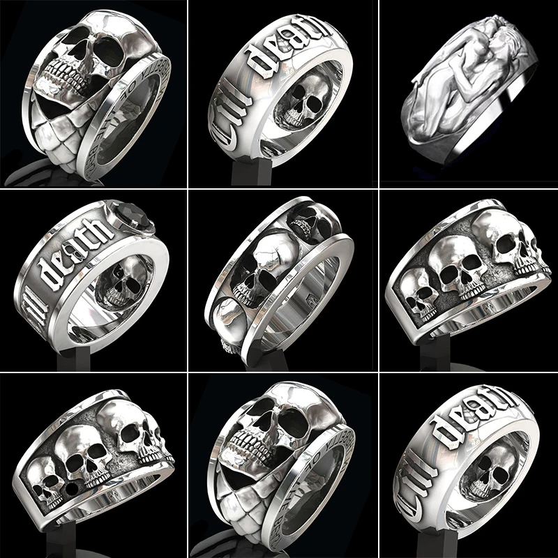 Мужские кольца в стиле ретро готика панк модные мужские с черепом смерти
