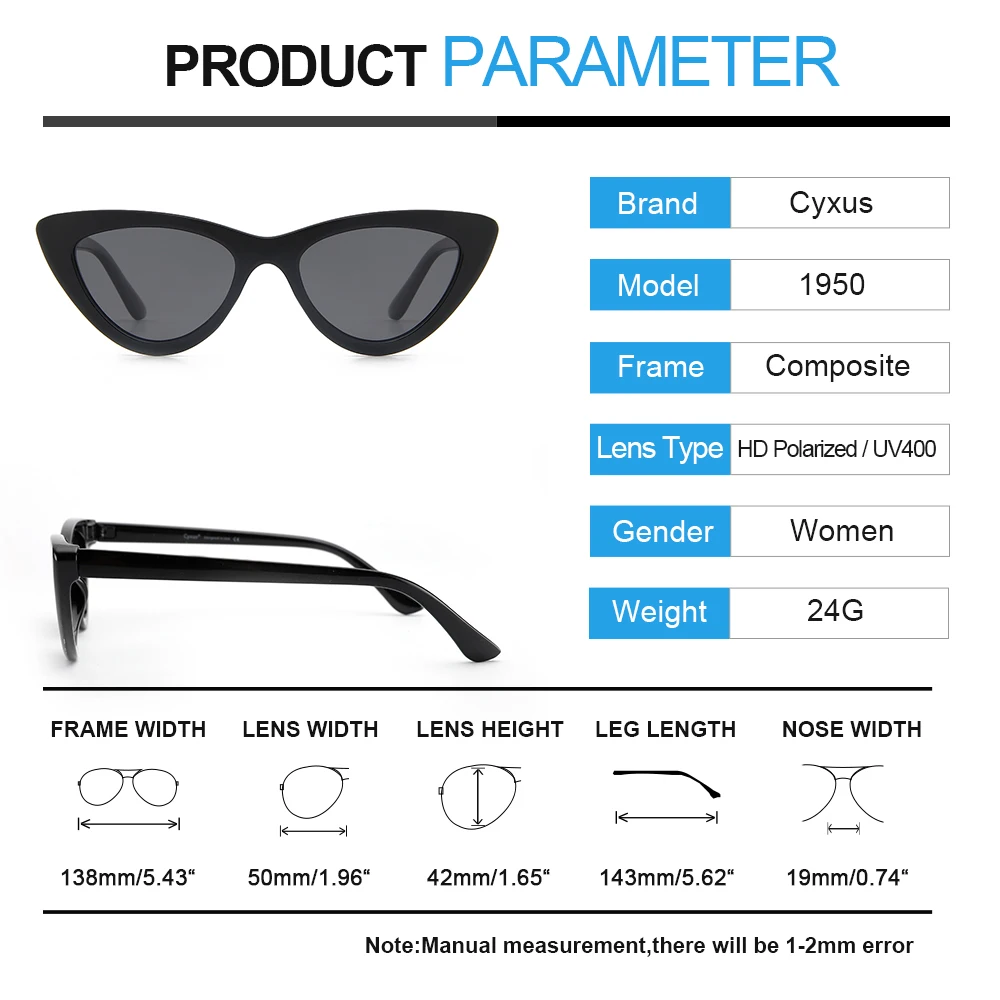 Женские винтажные солнцезащитные очки Cyxus в стиле ретро кошачий глаз