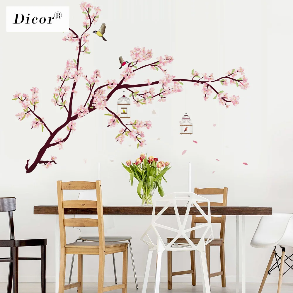 2 шт. большой размер наклейки на стену с изображением птиц цветов домашний декор