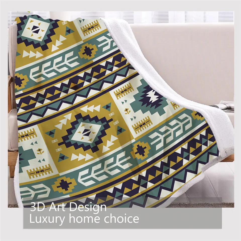 BlessLiving Aztec Blankets For Beds Ethnic Sherpa Fleece Blanket Oriental Geometric Linen Retro Custom Cobertor | Дом и сад