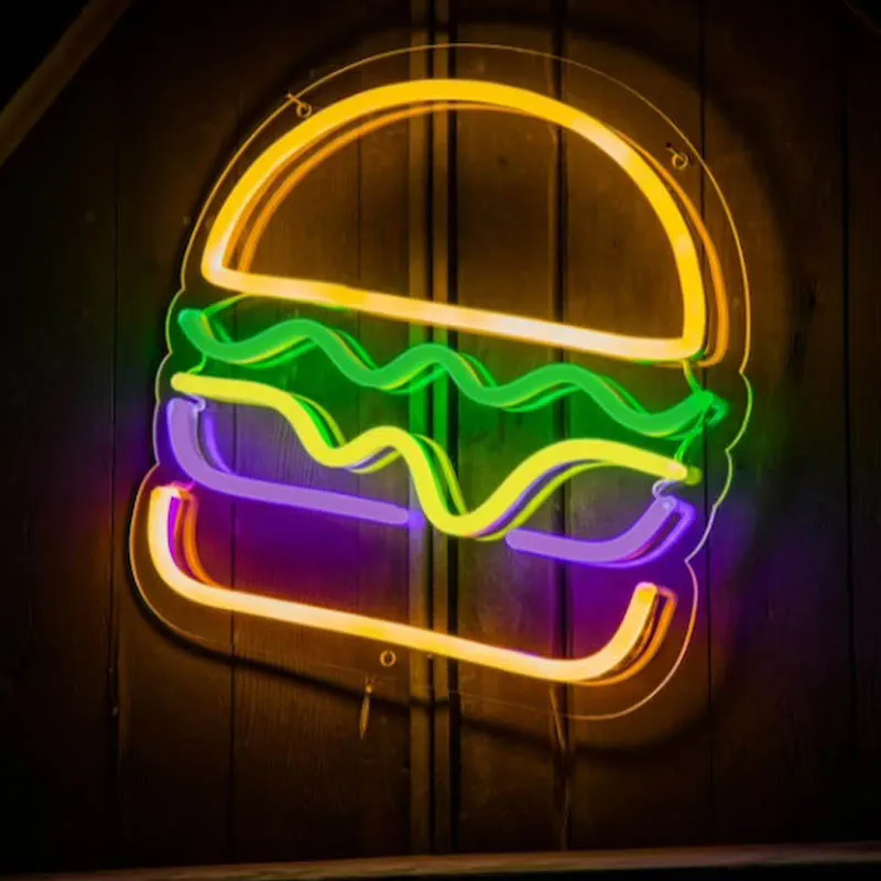 Неоновый светодиодный светильник с гамбургерами Kictchen на заказ вывеска в деловом
