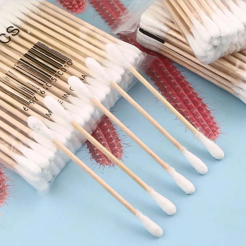 200 шт деревянные ватные палочки биоразлагаемые двойные для макияжа V9 Drop|Ватные