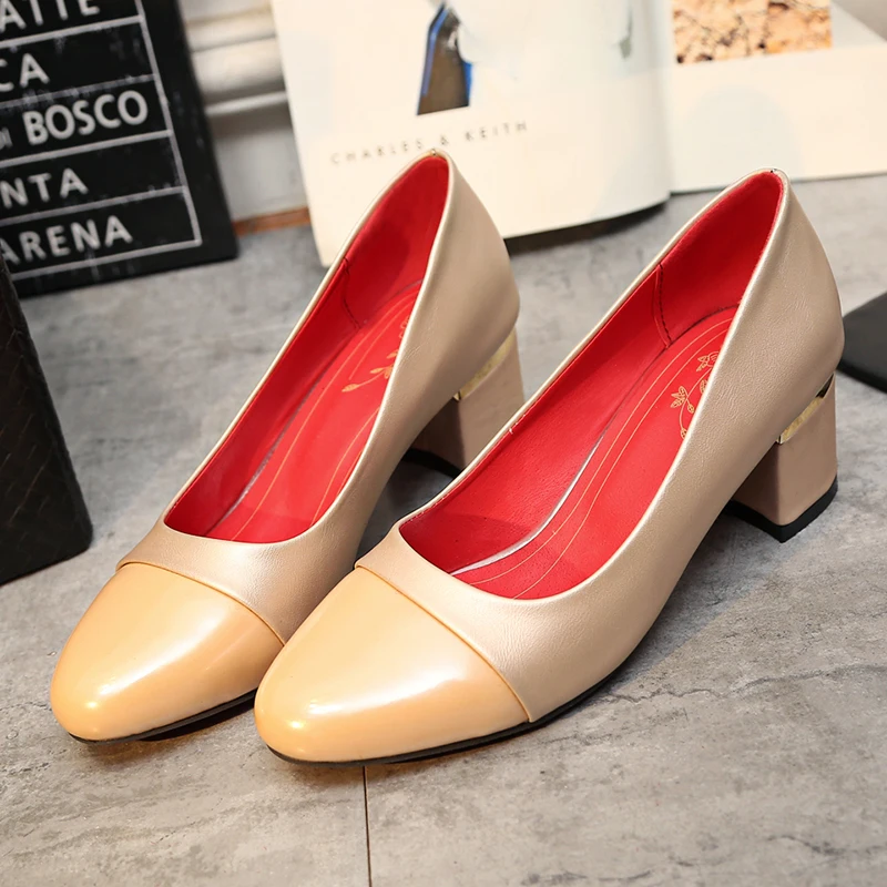 beige Egonery/модные женские туфли-лодочки; коллекция года; обувь хорошего качества на квадратном каблуке; Женская обувь в сдержанном стиле на высоком каблуке для офиса; Женская рабочая обувь - Цвет: beige