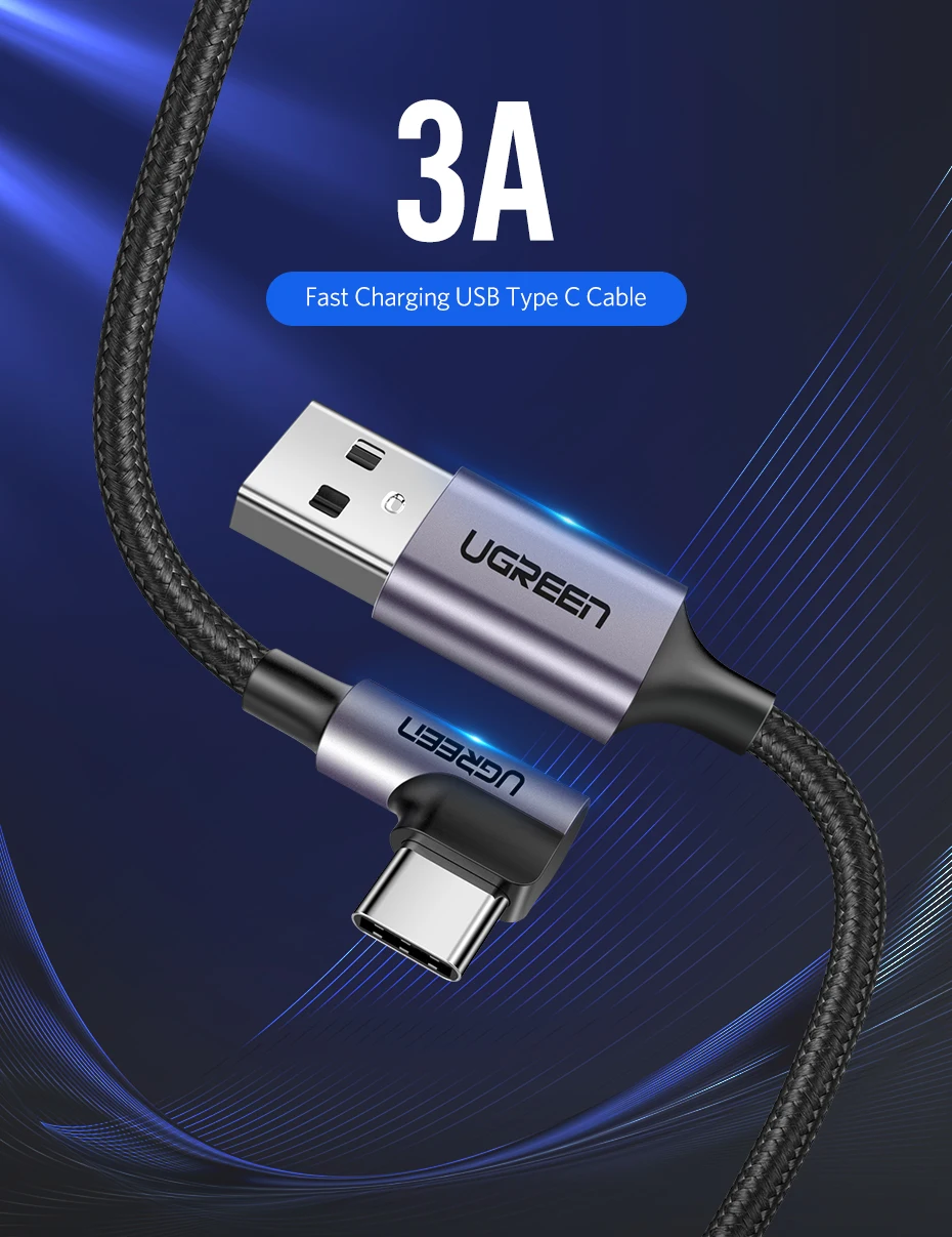 Ugreen 90 градусов usb type c кабель передачи данных для быстрой зарядки зарядное устройство для samsung s9 s8 huawei xiaomi9 usb c кабель короткий 2 м Android