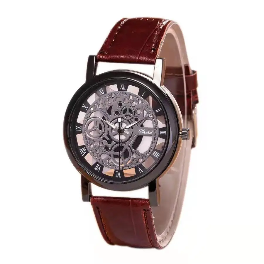 

Fashionable casual men's watch hollow perspective non mechanical watch belt quartz watchesRetro Classic Style Relogio Masculino