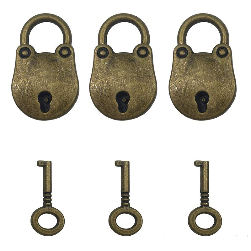 

3 pcs Vintage Antique Style Mini Bear Head Archaize Padlocks Key Lock with Keys Bronze