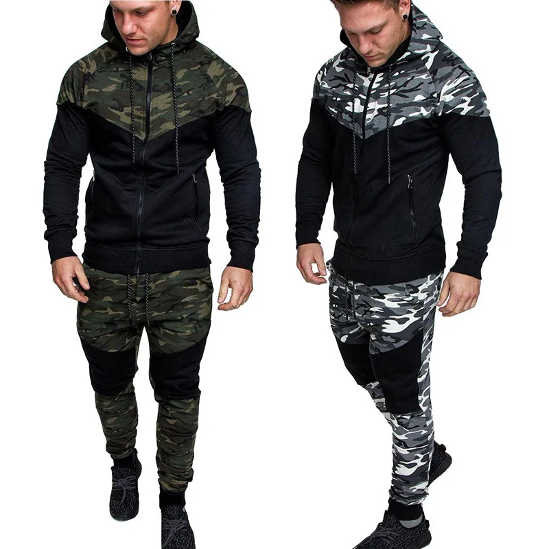 

Men's Casual Camouflage Printing Camouflage Jacket + Pants 2-Piece Suit Sportswear Hoodie Sweatshirt And Pants Two-Piece Suit