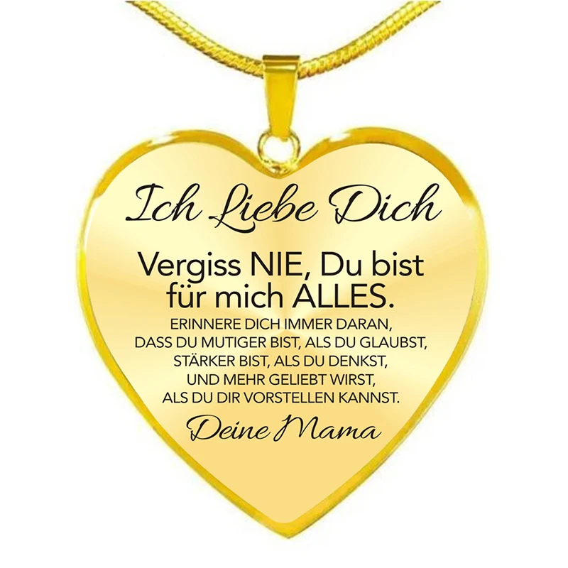 An Meine Tochter Ich Liebe Dich Papa Mama Heart Necklace Gold Silver Color Inspirational German Letter Snake Chain Necklaces on - Подвеска с сердцем "Моей дочери, я тебя люблю, папа мама" золотого и серебряного цвета с вдохновляющей надписью на 