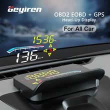 GEYIREN HUD Head Up Display Auto OBD2 GPS Dual System Projector for Car Glass Security Water temp Alarm Electronic Accessories