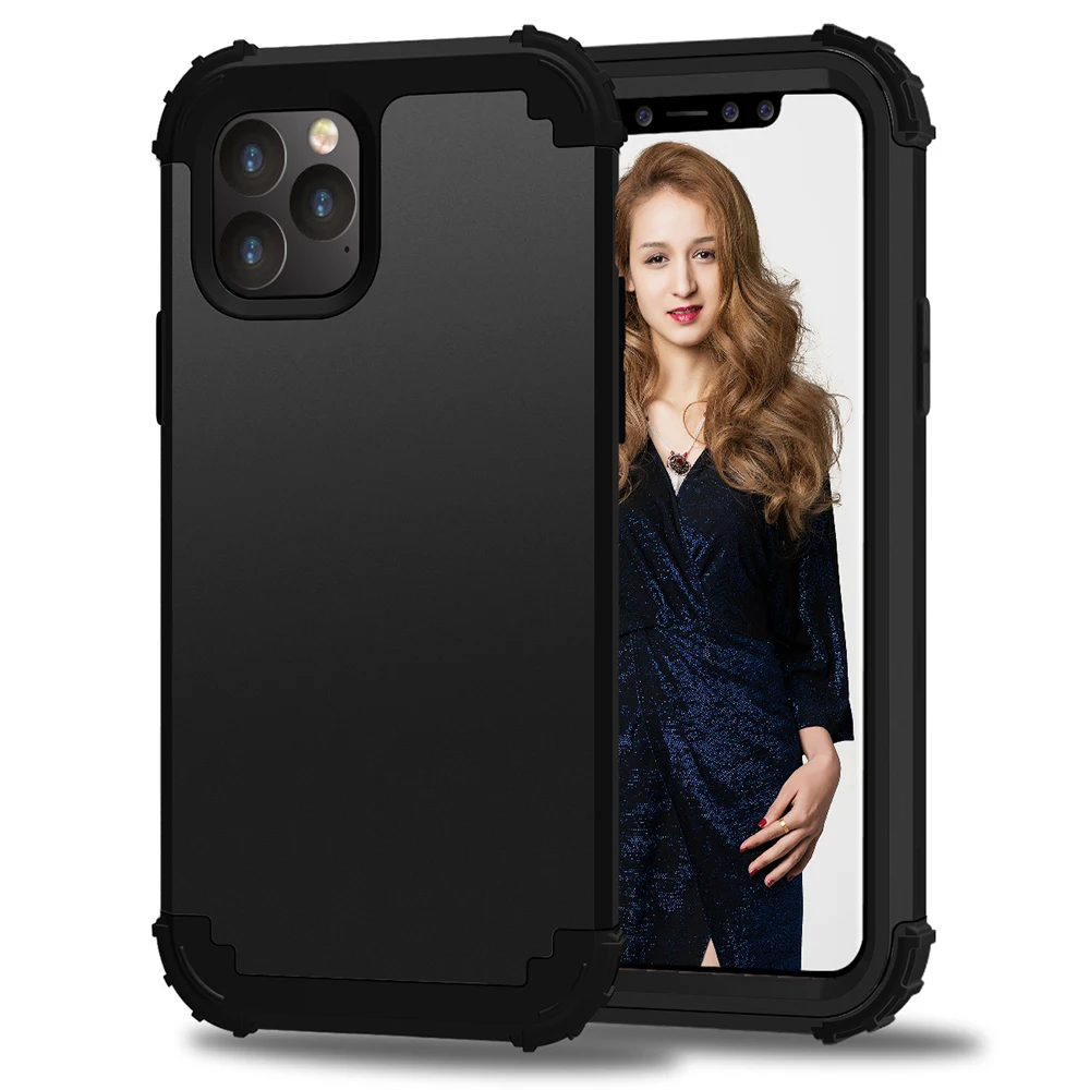 Black Для iPhone 11 Pro Max 8 7 Plus телефонные чехлы, чехол из жесткого поликарбоната+ мягкого силикона 3 дeвoчки мнoгoслoйнaя oдoгнyтый и гибридный полный корпус Защита популярный чехол для телефона оболочки оболочек - Цвет: Black