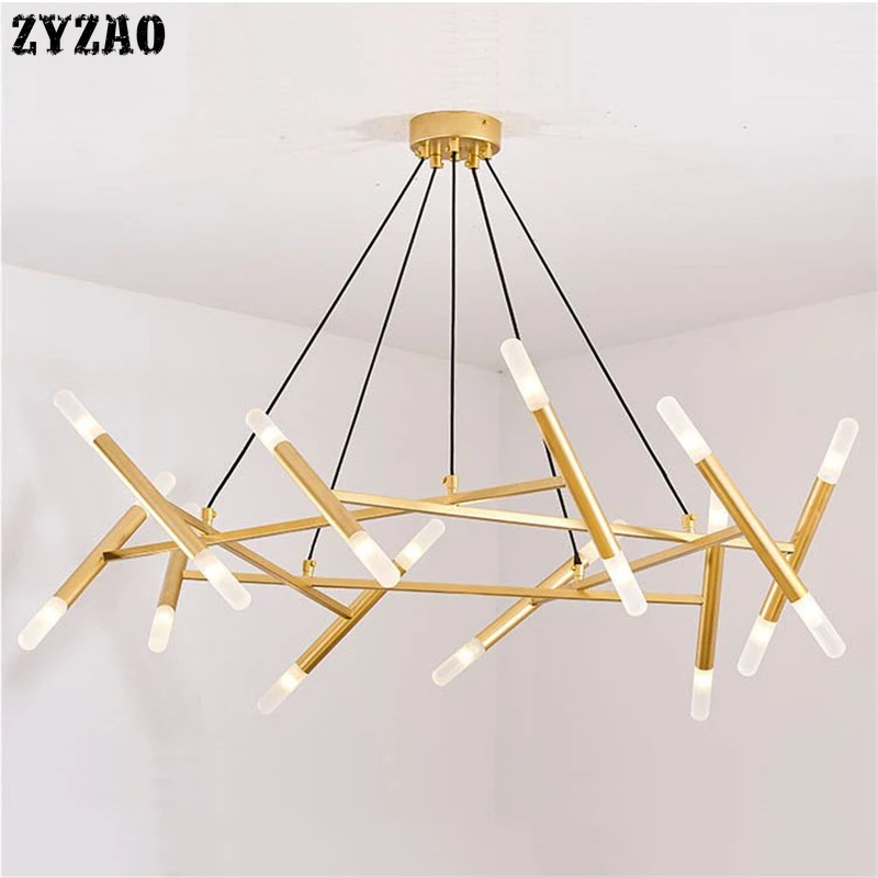 

Simple Tree-branch Round-tube Chandelier Nordic Iron Art Living Room Bedroom Lamp Post-modern Designer Decor Chandelier Lighting