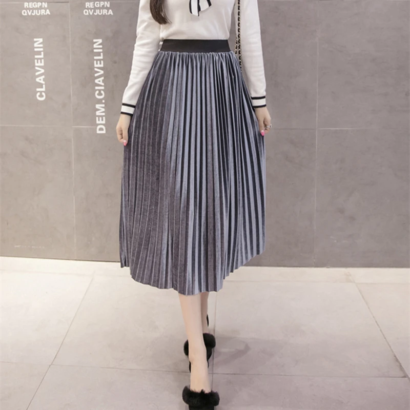 OllyMurs корейская мода Женские винтажные бархатные Длинные Юбки Высокая талия