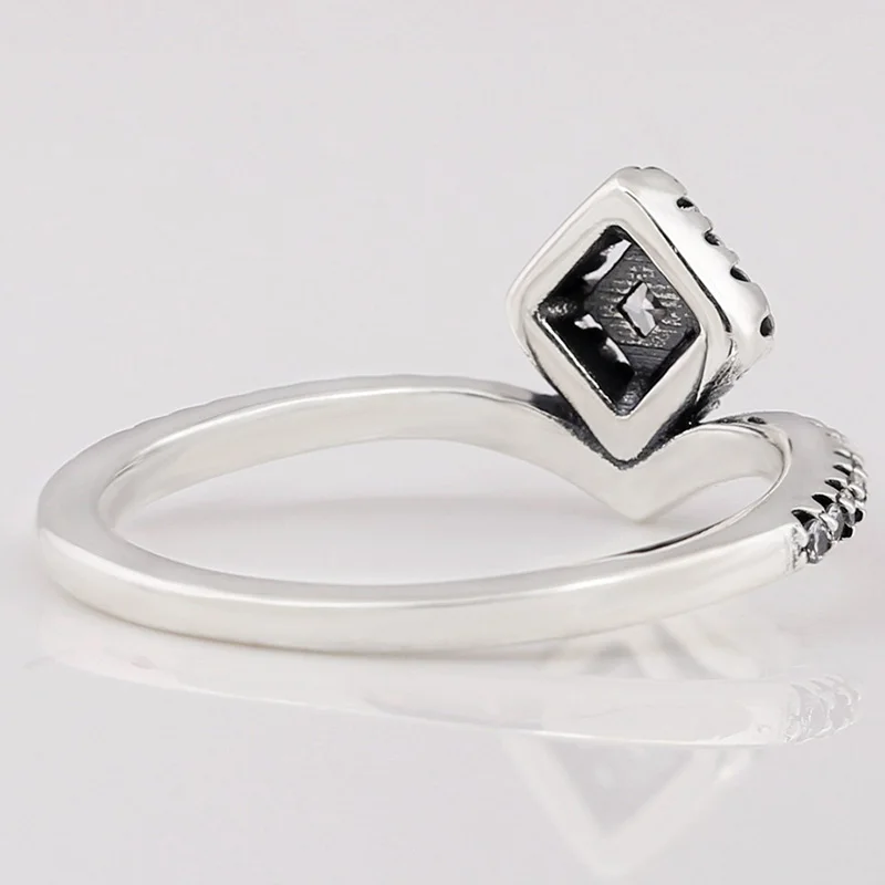 

Original 925 Sterling Silver Pan Ring Shining Square Wishing Bone Ring For Women Wedding Party Gift Fashion Jewelry