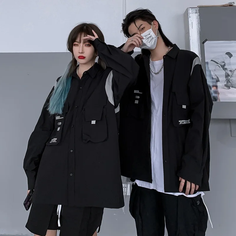 Guochao Street size men's and women's clothing function fashion brand loose shirt coat