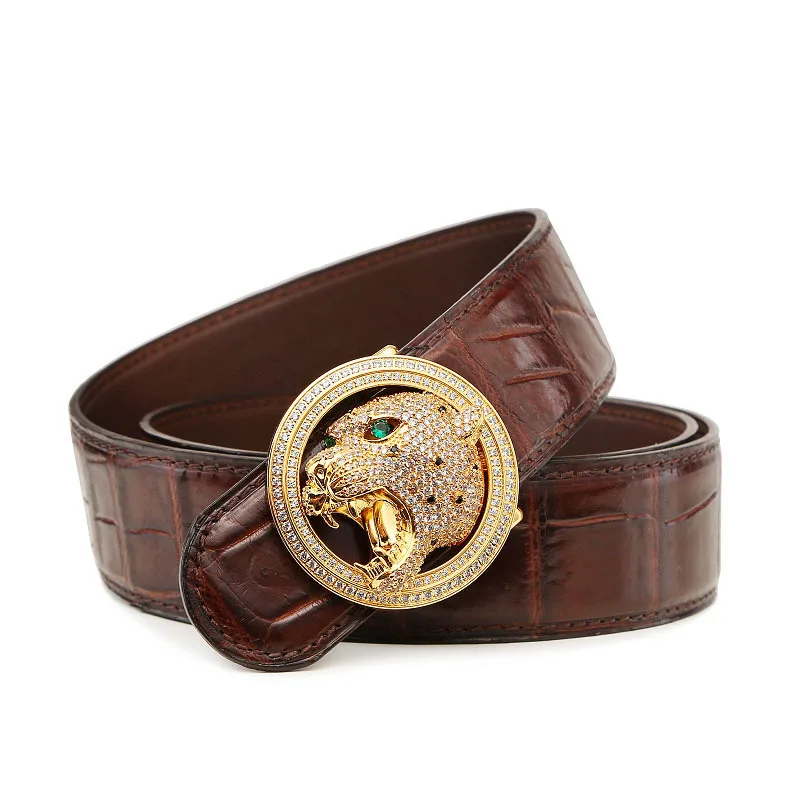 Крокодиловой кожи ремень человек с алмазной рамкой размером головой леопарда из