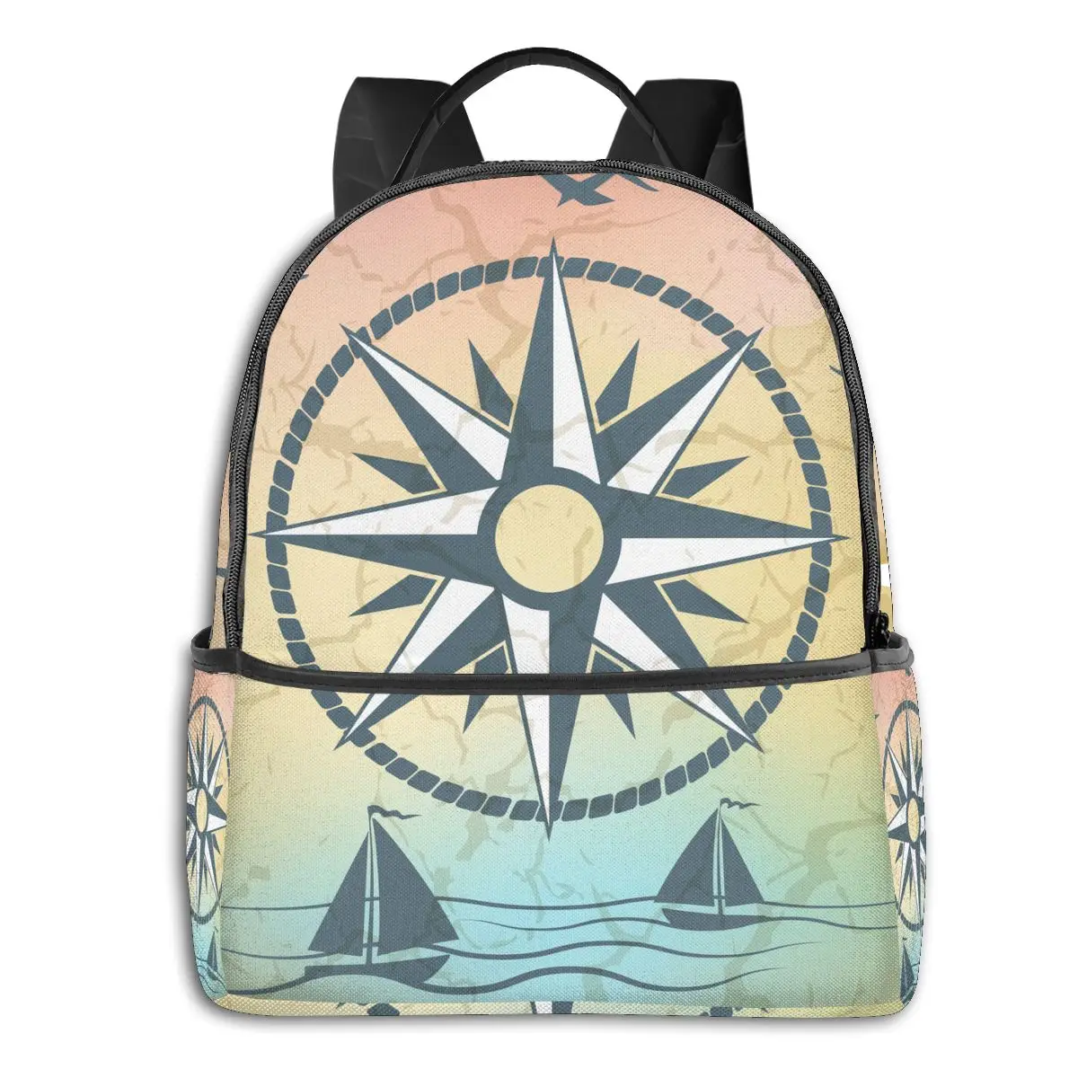 

Casual Backpack Vintage Compass Boats Fashion Unique Shoulder School Bag for Teenager Students