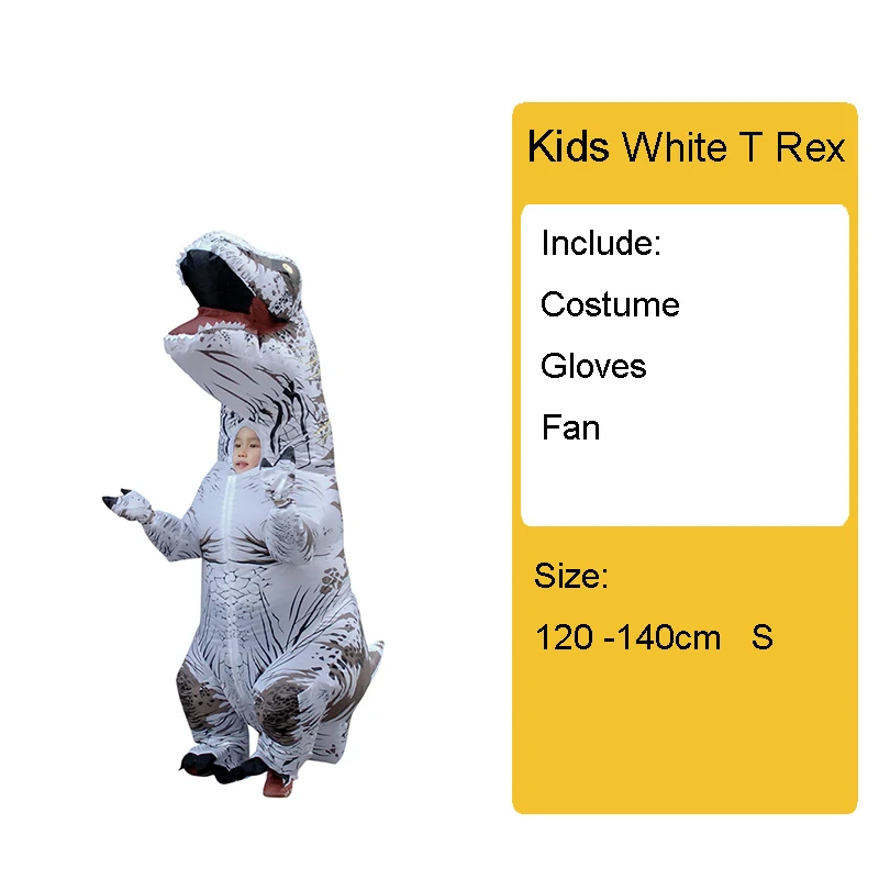 Взрослый детский надувной костюм динозавра T REX wo мужские костюмы динозавр инопланетянин Хэллоуин нарядное платье карнавальный костюм косплей - Цвет: Kids White