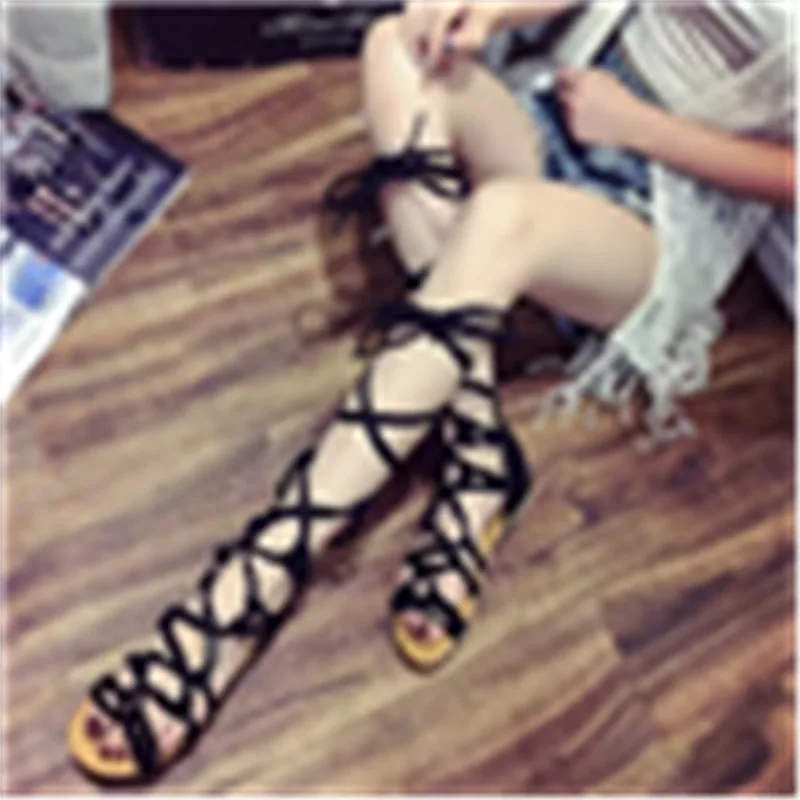 

2021 Roman Gladiator Bandage Sandals Women Knee High Flat Sandalias Botas Femininas Women Shoes Girls Summer Hollow Ankle Boot